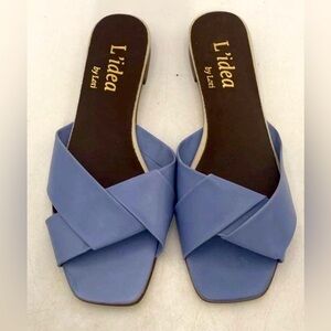 L’idea by Lori Womens Blue Open Toe Casual Slip-On Slide Sandals Size EU 39